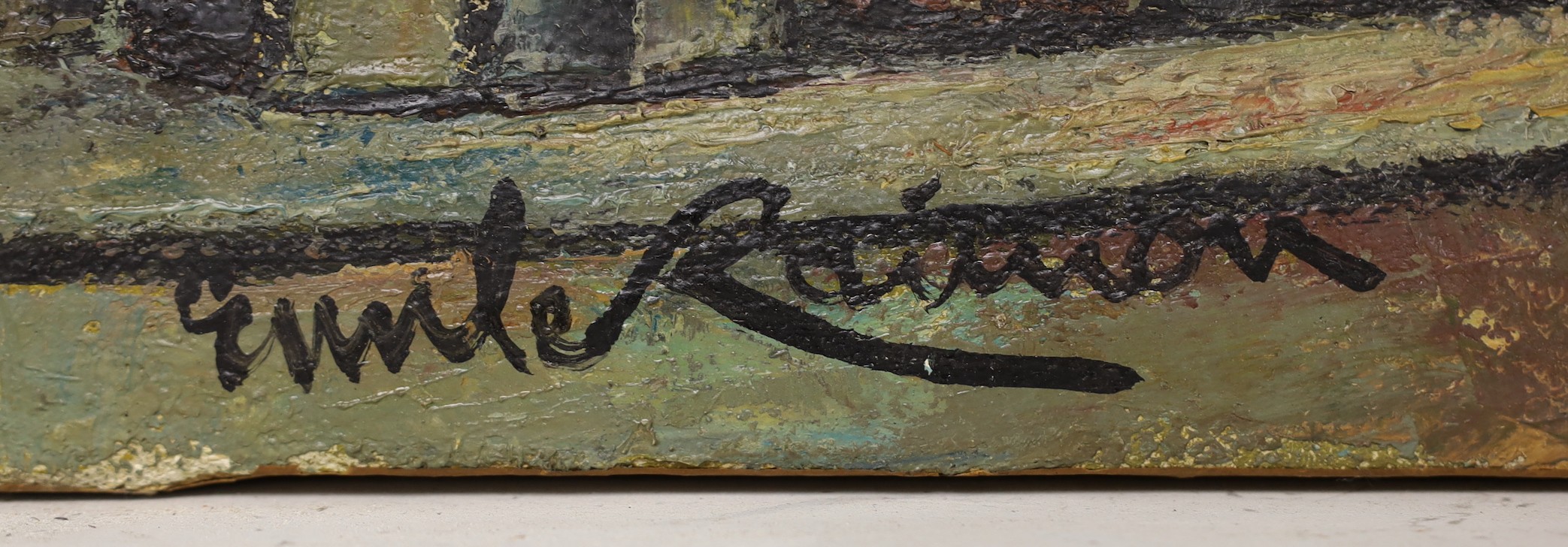Emile Raimon, oil on canvas, View of a church, signed, 55 x 46cm, unframed